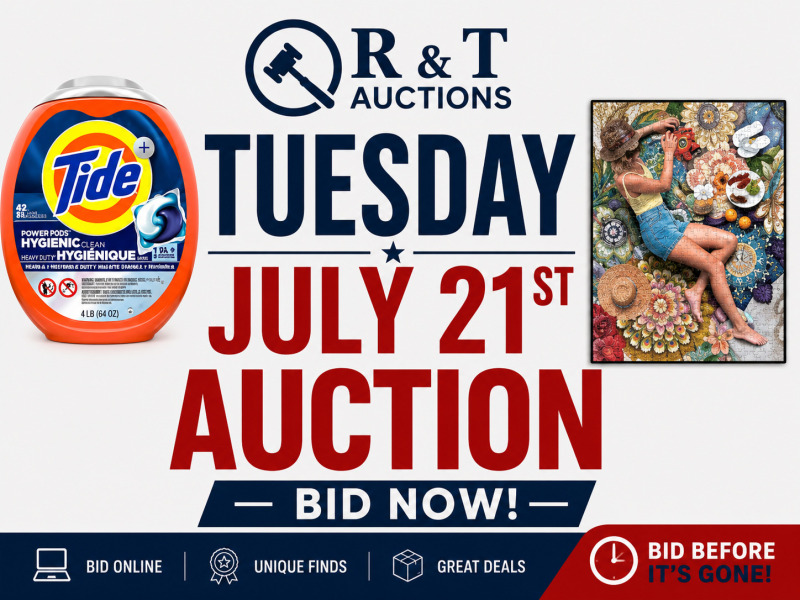 TUESDAY July 21st, 2026 EVEN MORE! Timed Online Auction Special Variety Soft close begins 7pm