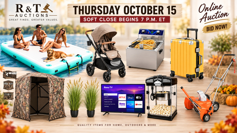 Thursday October 15, 2026 Timed Online Auction Special Variety Soft close begins 7pm