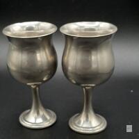 Pair English Pewter Goblets, Sheffield Marked, 5 Inch Height, Vintage