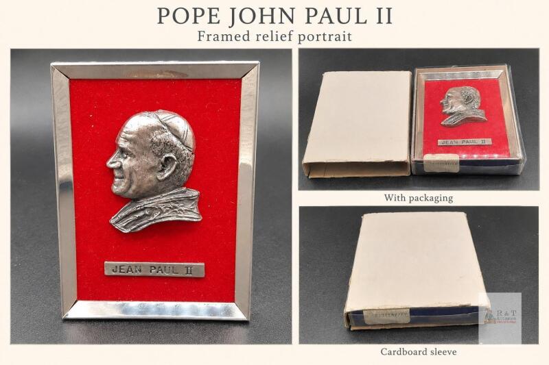 Pope John Paul II Commemorative Plaque with Metal Bust and Original Box