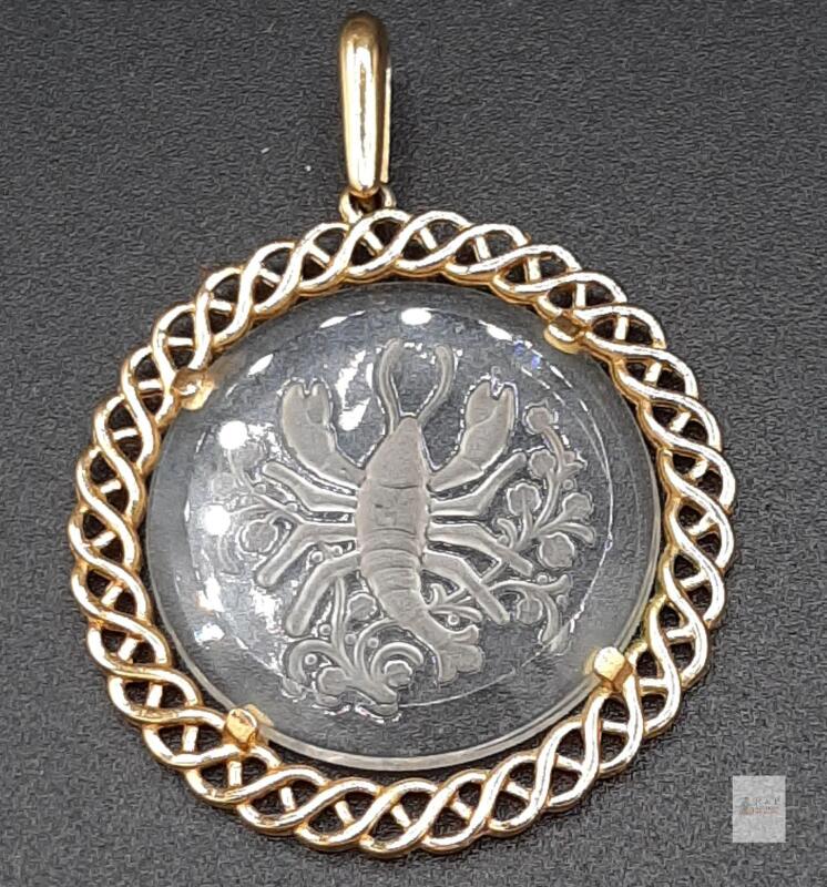 Marked Trifari Gold-Tone Cancer Zodiac Intaglio-Style Pendant &ndash; Approx. 2 Inches