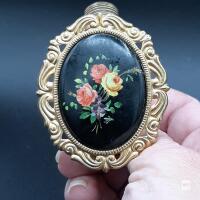 Vintage Gold-Tone Expansion Bracelet with Black Floral Centrepiece & Ornate Scrollwork
