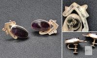Mexican Sterling-Marked Purple Cabochon Screw-Back Earrings