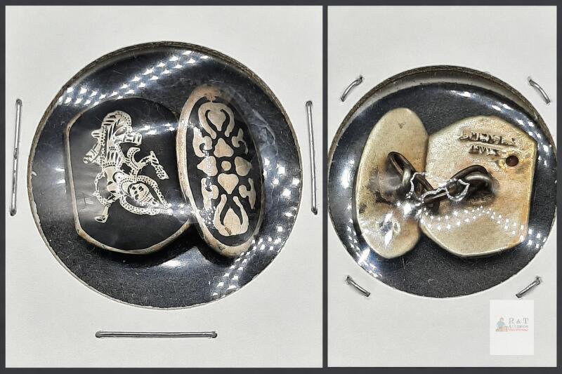 Single Siam-Style Black & Silver-Tone Figural Chain Cufflink