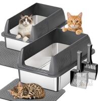 NEW Gimars 2-Pack XL Stainless Steel Cat Litter Boxes with High Sides and Accessories