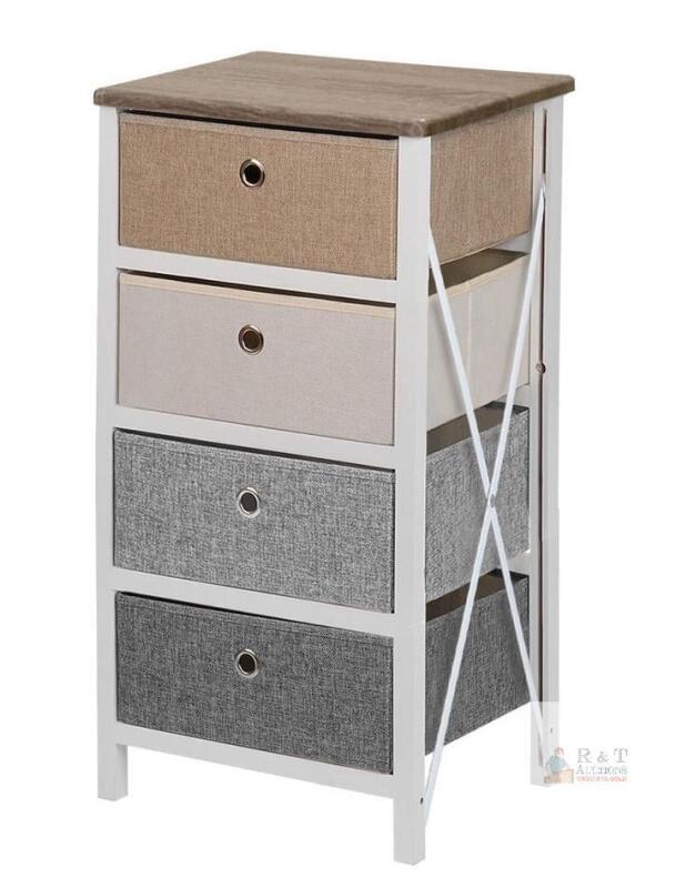 New - SortWise 4 Tier Side Table Storage End Table, Drawer Dresser Organizer Nightstand with Wood Top and Fabric Drawers