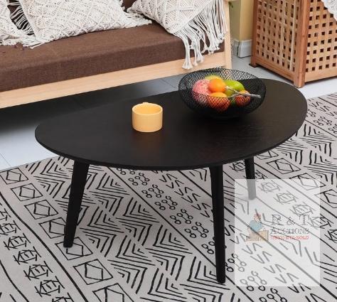 NEW FIRMINANA Black Mid Century Modern Coffee Table, Mango Wood, 33.5"x18.9", Oval Shape