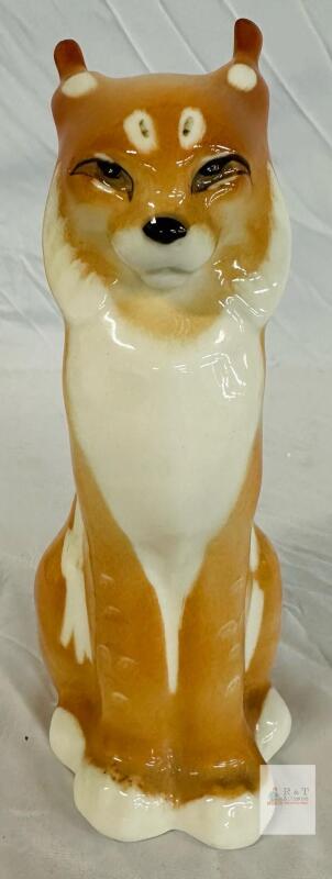 Vintage Lomonosov Porcelain Lynx Figurine, 8.5" Tall, Made in USSR