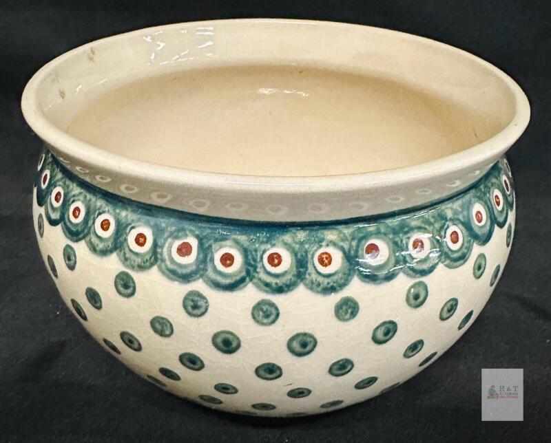 Bolesławiec 262 Handmade Polish Pottery Stoneware Bowl, 0.5L, Green Eye Dot Pattern