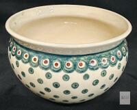 Bolesławiec 262 Handmade Polish Pottery Stoneware Bowl, 0.5L, Green Eye Dot Pattern