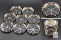 Set of 8 Star-Pattern Glass Coasters with Pierced Silver-Tone Rims- MCM -