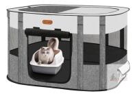 NEW Seiyierr Foldable Pet Playpen, 29.5" x 22.8" x 16.5", Grey & White, with Carry Case