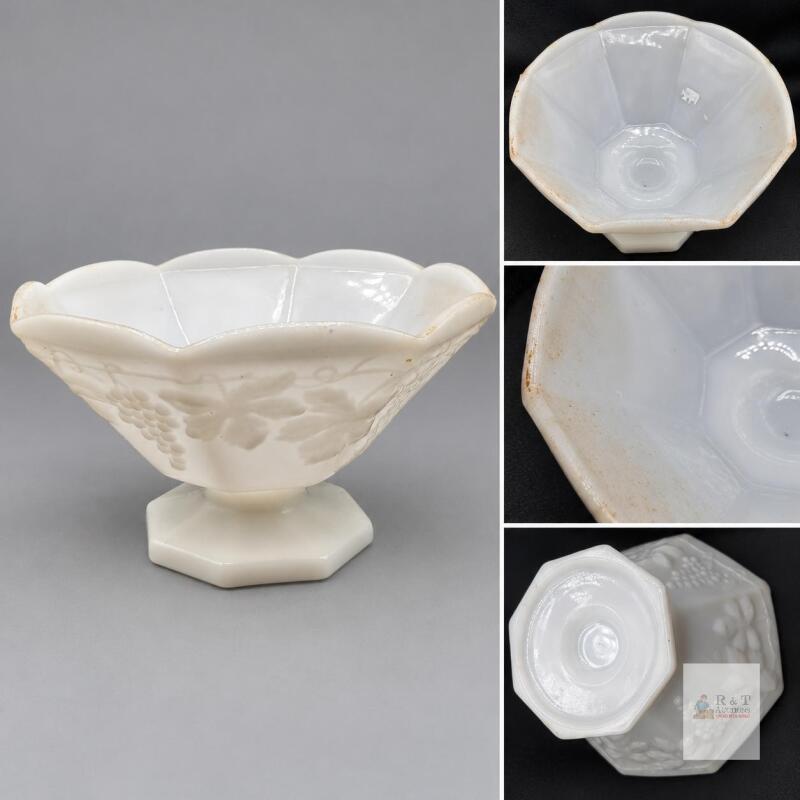 White Grape-and-Leaf Pedestal Bowl with Scalloped Rim