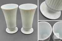 Pair of E.O. Brody Co. White Ribbed Pedestal Vases with Scalloped Rims