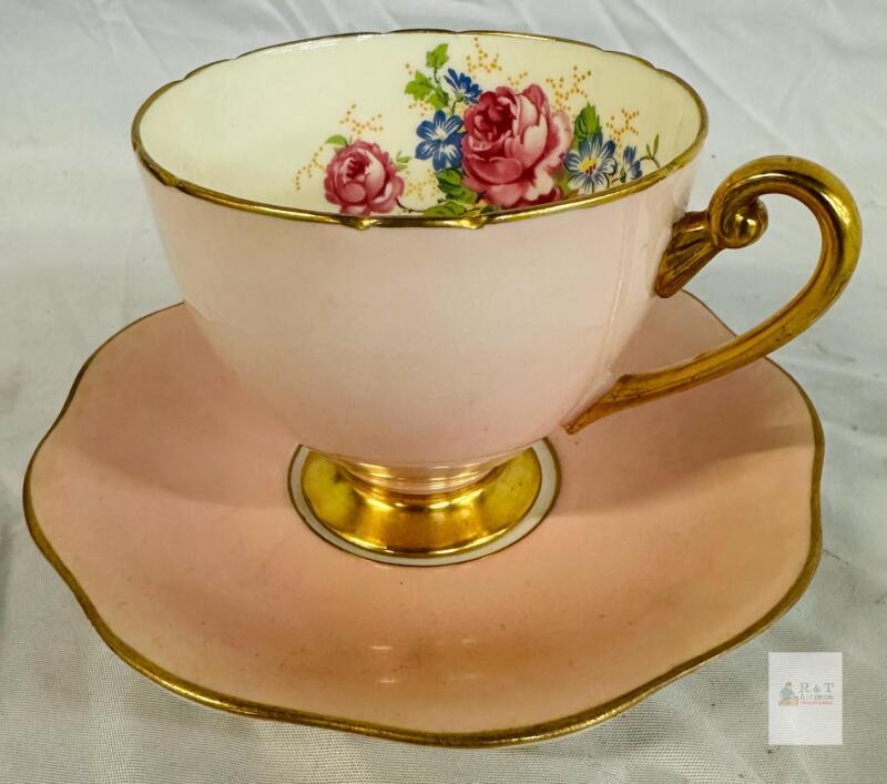 Vintage Shelley Teacup with Foley Saucer, Pink with Gold Gilding, Floral Interior, Pattern 13339/39