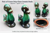 Pair of Green & Black Pottery Duck Figurines, Attributed to Blue Mountain Pottery, Approx. 5&frac12; Inches