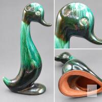 11-inch Green Drip-Glaze Pottery Duck Figurine
