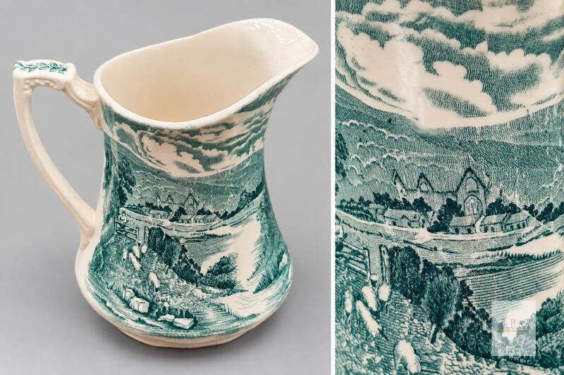 Alfred Meakin &ldquo;Tintern&rdquo; Green Scenic Pitcher, Made in England, 7 Inches Tall