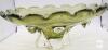 Mid-Century Olive Green Hand-Blown Art Glass Footed Centerpiece Bowl, 13" Ruffled Edge - 2