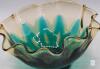 Turquoise Art Glass Bowl, Ruffled Rim, Crimped Edge, 7" Diameter, Hand-Blown - 3