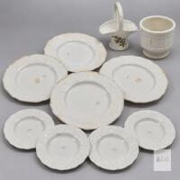 Grape-Pattern Plates, Floral Basket & Barrel Pot- no obvious chips or cracks in need of cleaning