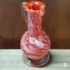 Hand-Blown Art Glass Pitcher/Vase with Red and White Swirl Design, Clear Handle, and Flared Mouth - 2