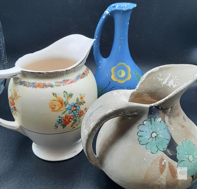 Brentleigh Ware 340 Floral Jug, Hanley England 3290 Creamware Jug, Beige Floral Stoneware Jug - photos for condition