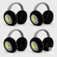 Lot of 4 NEW Dinosaur Graphic Faux Fur Earmuffs, One Size, Grey/Black/Neon Yellow