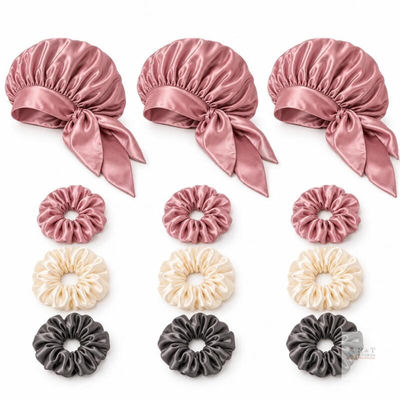New Sets individually Packaged Dusty rose: 3 bonnets with 3 scrunchies per set.