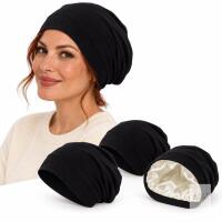 4 NEW Hat Hut 100% Mulberry Silk-Lined Slouchy Beanie Black, Grade 6A 19 Momme, One Size, New Sealed Box