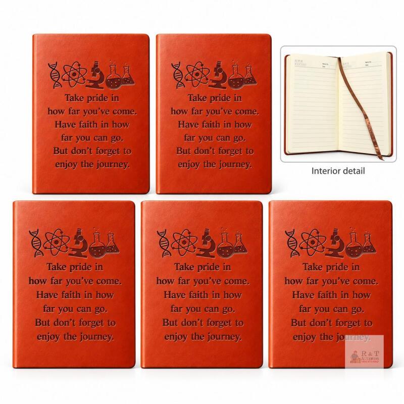 5 NEW Science-Themed A5 Lined Notebooks, PU Leather Covers with Ribbon Bookmarks
