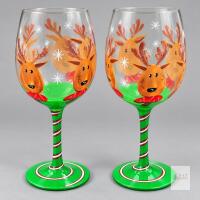 Pair of Pier 1 Christmas Reindeer Goblets