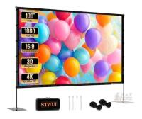 NEW STWUI 100" 16:9 Portable Projector Screen with Stand, 4K Ultra HD, Carry Bag, Outdoor/Indoor