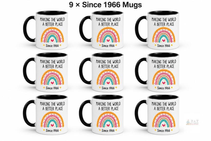 9 New individually packaged &ldquo;Since 1966&rdquo; Mugs