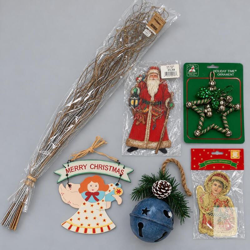 Assorted Christmas D&eacute;cor Lot &ndash; Angels, Santa, Bells & Peir 1 Decorative Twigs