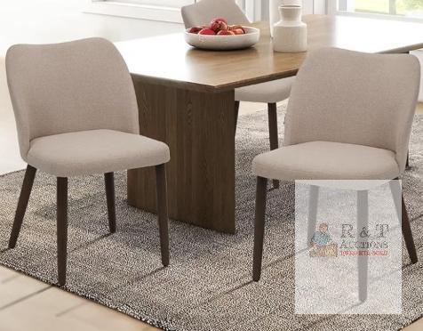 2 NEW Modern Upholstered Dining Chair, Beige Fabric, Dark Wood Legs, 22"x20"x30", Padded Seat & Back