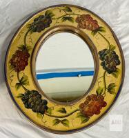 Hand-Painted Decorative Wall Mirror with Grape Motif, Wooden Frame