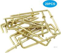 New Auvotuis L Screw Hooks, 2 Inch, Gold, 20Pcs | Metal, L Shaped, Square Bend, Right Angle, For Hanging