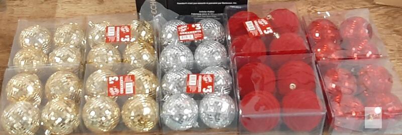 NEW Holiday Style Christmas Ornaments - 40-Piece Set, Gold/Silver/Red, Disco Ball & Velvet Finishes