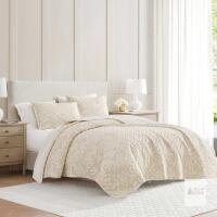 NEW Martha Stewart Full/Queen Cotton Quilt Set, Beige Floral, 1 Quilt & 2 Shams, Machine Washable