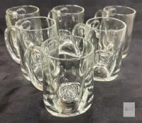 Set of 6 Clear Glass Beer Mugs with Embossed "R" Design, 20 oz Capacity