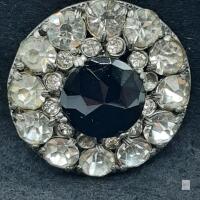 Oval Silver-Tone Dark Faceted Stone Brooch/Pendant with Clear Stone Border preview available