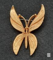 Vintage BSK Gold-Tone Butterfly Brooch Pin, Textured Wings, 2 in, USA, 1950s-1970s