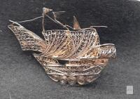 TONI Signed Filigree Sailing Ship Brooch