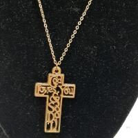 Gold-Tone Cross Pendant Necklace, "God Loves You & So Do I" Inscription, 20" Lobster Clasp Chain