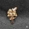 Two-Rose Floral Bouquet Brooch with Textured Leaves<br/><br/>Light surface wear and discolouration are visible. - 2