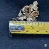 Two-Rose Floral Bouquet Brooch with Textured Leaves<br/><br/>Light surface wear and discolouration are visible. - 5