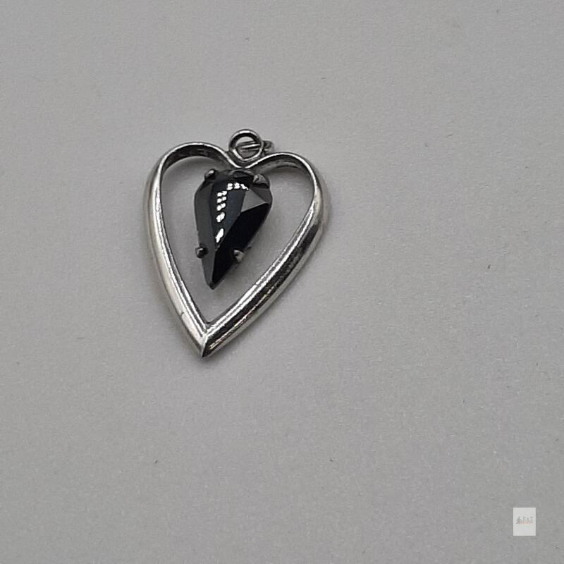 Rainbow Sterling Silver Heart Pendant with Black Pear Hematite Stone, 1" Open Design