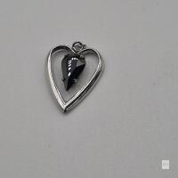 Rainbow Sterling Silver Heart Pendant with Black Pear Hematite Stone, 1" Open Design