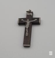 Vintage French Wood and Metal Crucifix Pendant with "MADE IN FRANCE" Marking